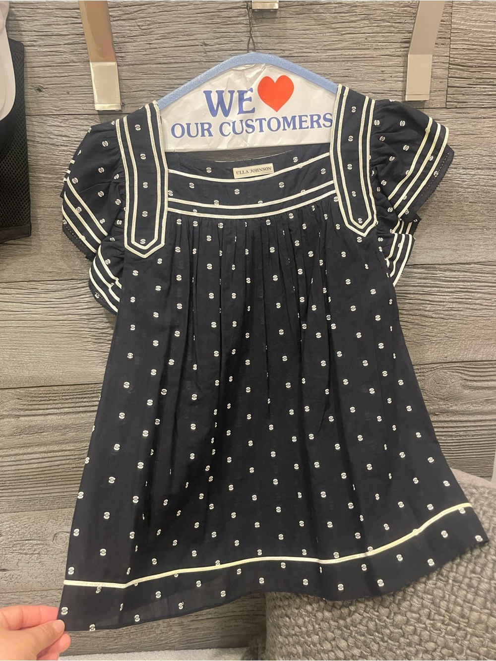 Ulla Johnson Black Polka-Dot Square-Neck Peasant Blouse